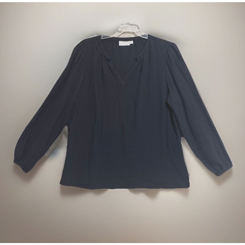 Belle Kim Gravel Blouse Gauze Pullover Top Cotton Women's Large Black Oversized